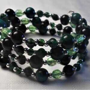 Handmade jewelry set with memory wire bracelets and earrings